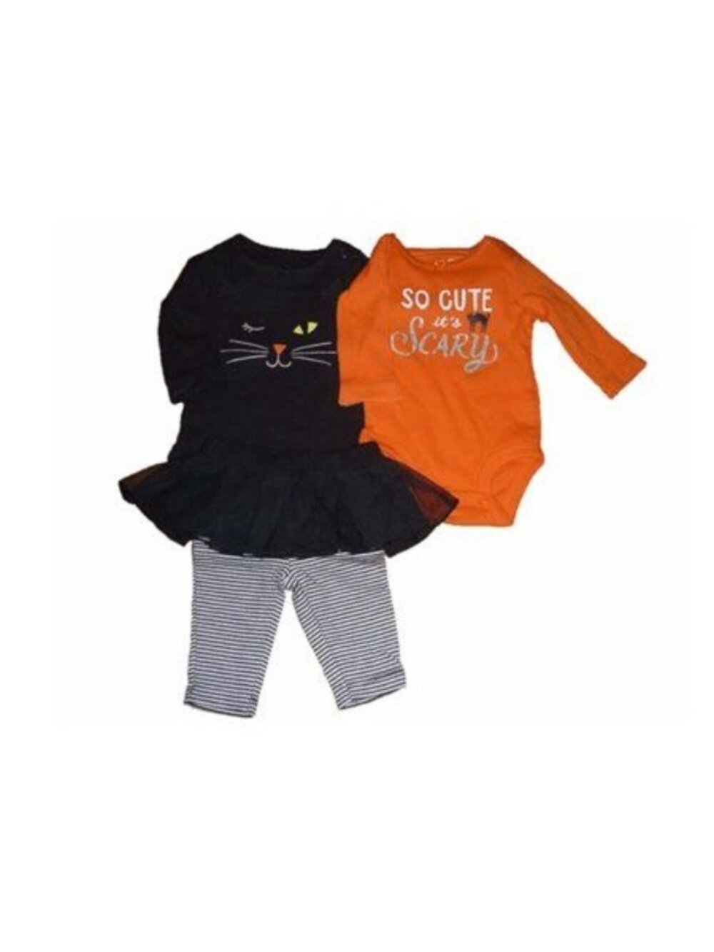 NWT Carter’s Baby Girl 3-Piece Halloween Cat Bodysuit Pants Set 3M 6M 9M